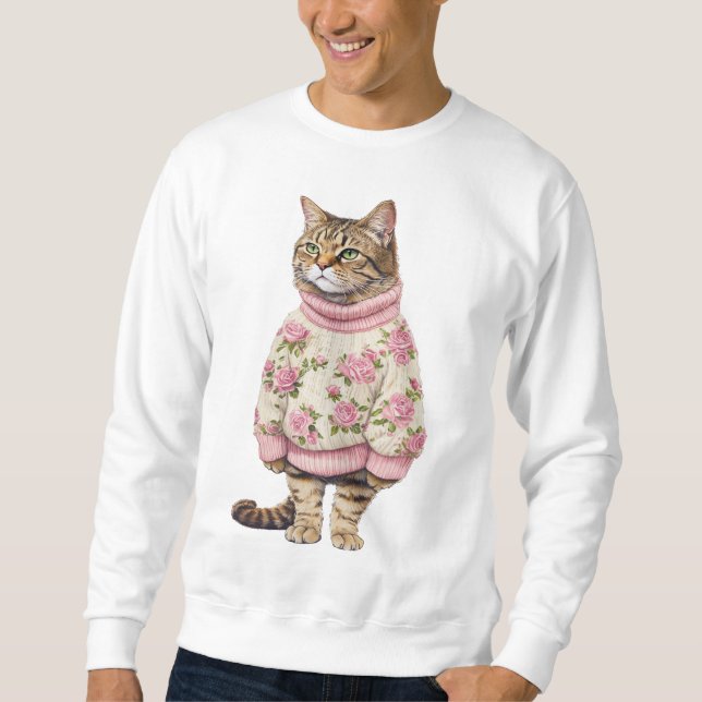 Winter Cat Sweatshirt - Cozy Cat Lover Gift, Cute  (Front)