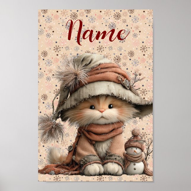Winter cat with snowflakes and name poster (Front)