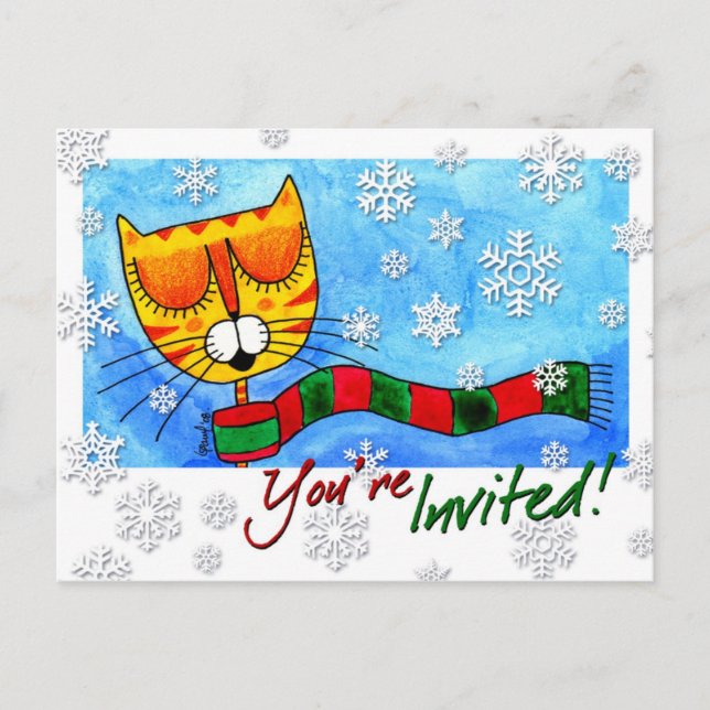 Winter Cat - You're Invited! Postcard (Front)