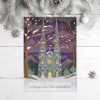 Winter Cathedral Illustrated Christmas Purple Holiday Card
