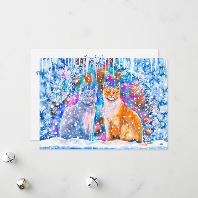 Winter Cats Christmas Holiday Card (Front/Back In Situ)