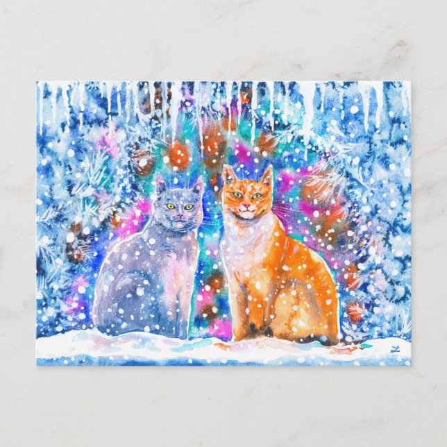Winter Cats Christmas Holiday Postcard (Front)