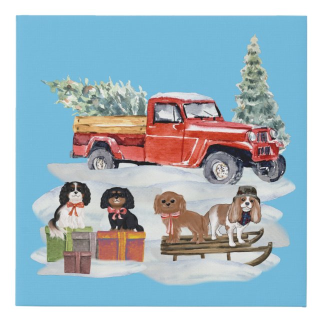 Winter Cavalier King Charles Spaniel Art Faux Canvas Print (Front)