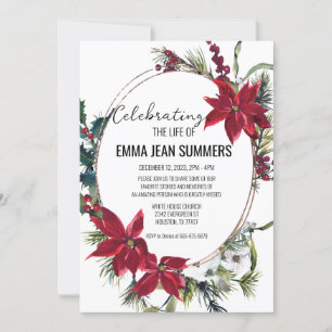 Winter Celebration of Life Christmas Poinsettia  Invitation