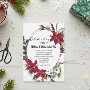 Winter Celebration of Life Christmas Poinsettia  Invitation