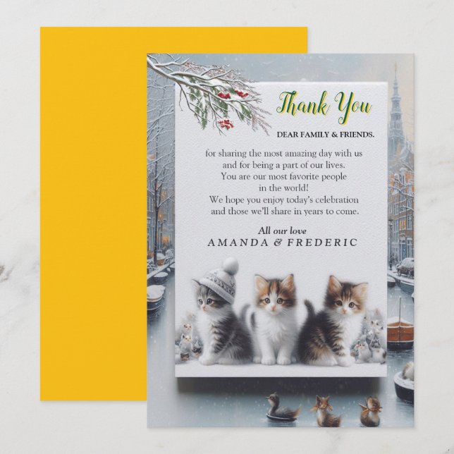 Winter Celebrations in the Snow, with Kittens Invitation (Front/Back)