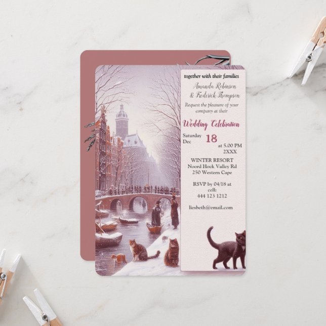 Winter Celebrations in the Snow, with Kittens Invitation (Front/Back In Situ)