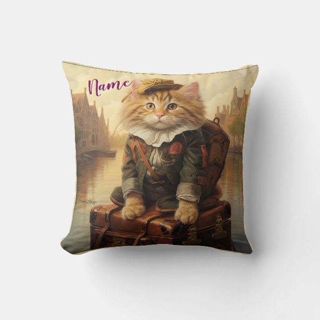 Winter Celebrations in the Snow, with Kittens Throw Pillow (Front)