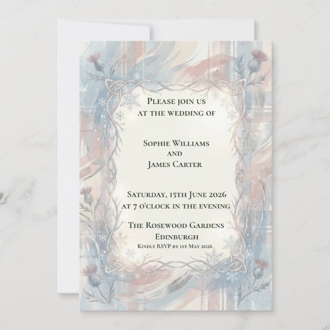 Winter Celtic Thistle Wedding Invitation (Front)