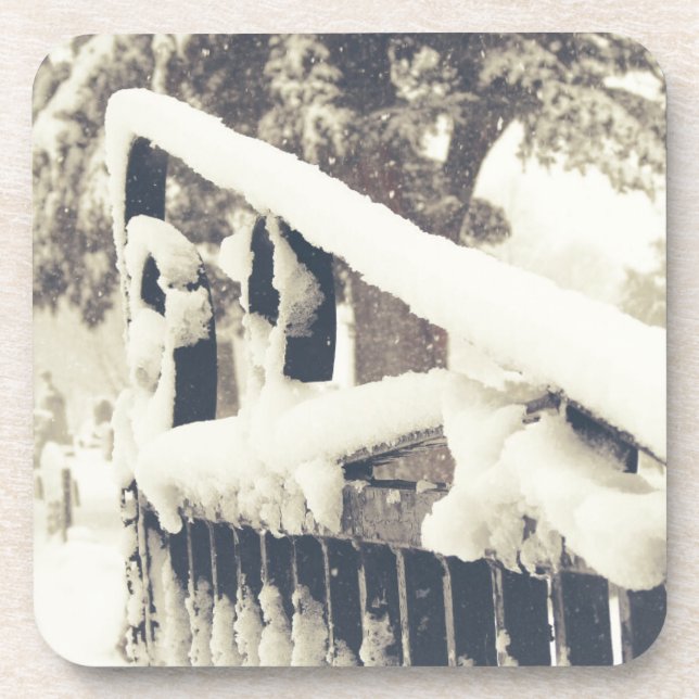 Winter Cemetary Gate Drink Coaster (Front)