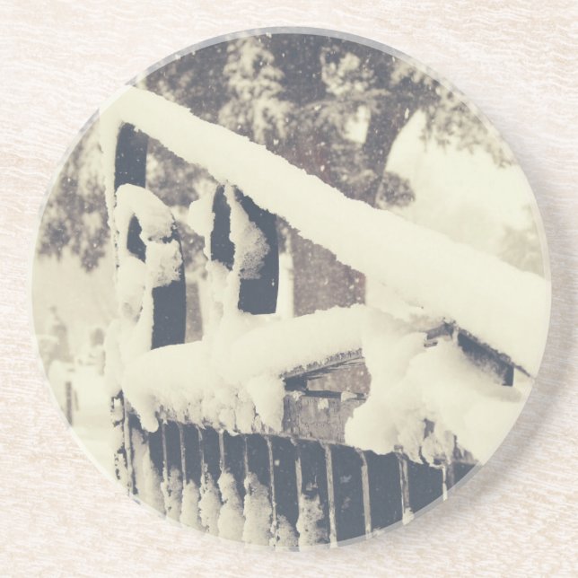 Winter Cemetary Gate Drink Coaster (Front)
