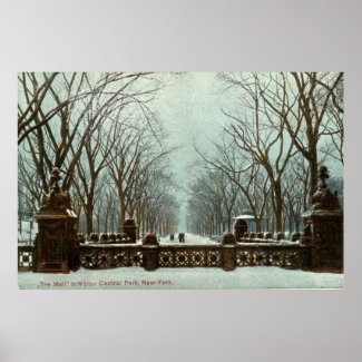 Winter Central Park NY Vintage c1910 Poster