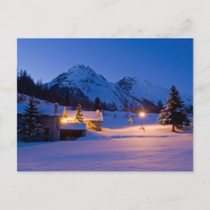 Winter chalets sunrise postcard