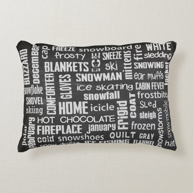 Winter Chalkboard Collage Decorative Pillow (Front)