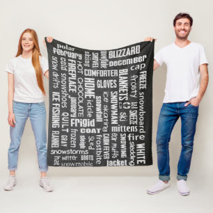 Winter Chalkboard Collage Fleece Blanket