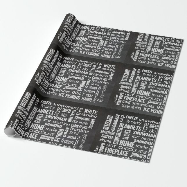 Winter chalkboard word cloud wrapping paper (Unrolled)