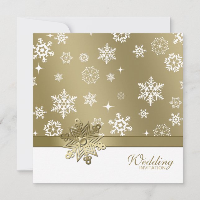 Winter Champagne and white Snowflakes Wedding Invitation (Front)
