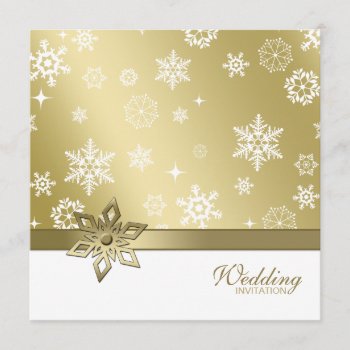 Winter Champagne And White Snowflakes Wedding Invitation by weddingsNthings at Zazzle