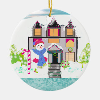 Winter Charm Tudor Style Home Ceramic Ornament