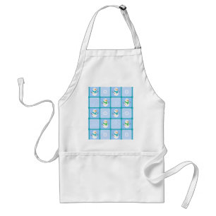 Winter checkered pattern snowman and snowflakes adult apron