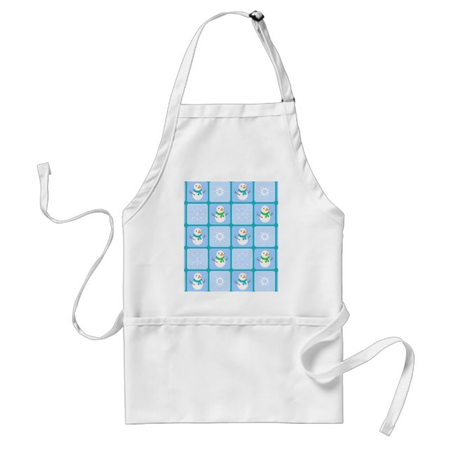 Winter checkered pattern snowman and snowflakes adult apron (Front)
