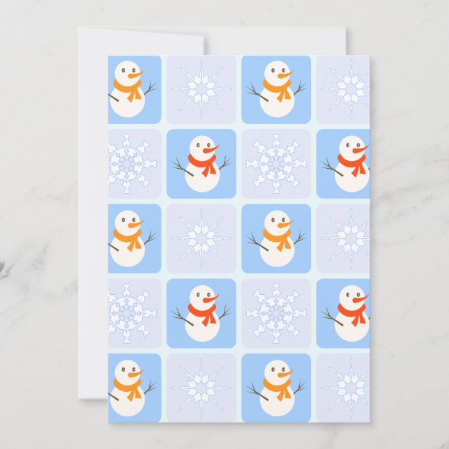 Winter checkered pattern snowman and snowflakes announcement (Front)