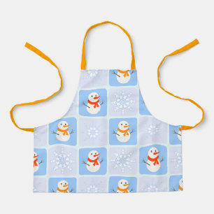 Winter checkered pattern snowman and snowflakes apron