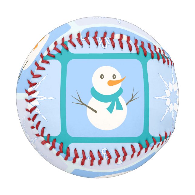 Winter checkered pattern snowman and snowflakes baseball (Front Left)