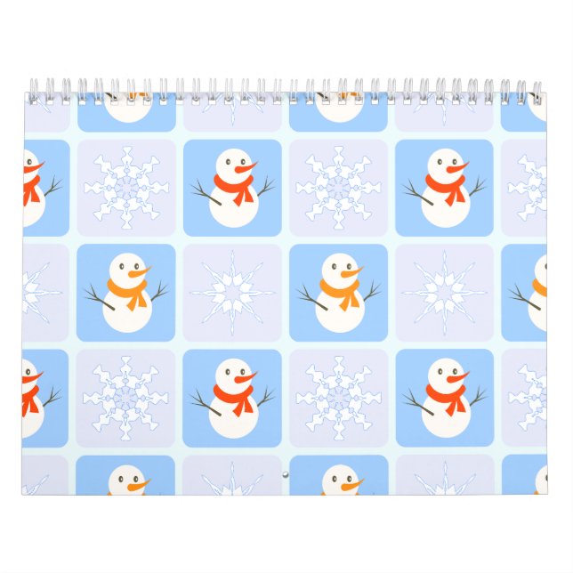 Winter checkered pattern snowman and snowflakes calendar (Cover)