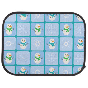 Winter checkered pattern snowman and snowflakes car floor mat