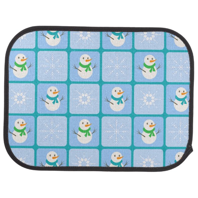 Winter checkered pattern snowman and snowflakes car floor mat (Rear)