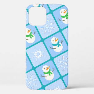 Winter checkered pattern snowman and snowflakes iPhone 12 pro case