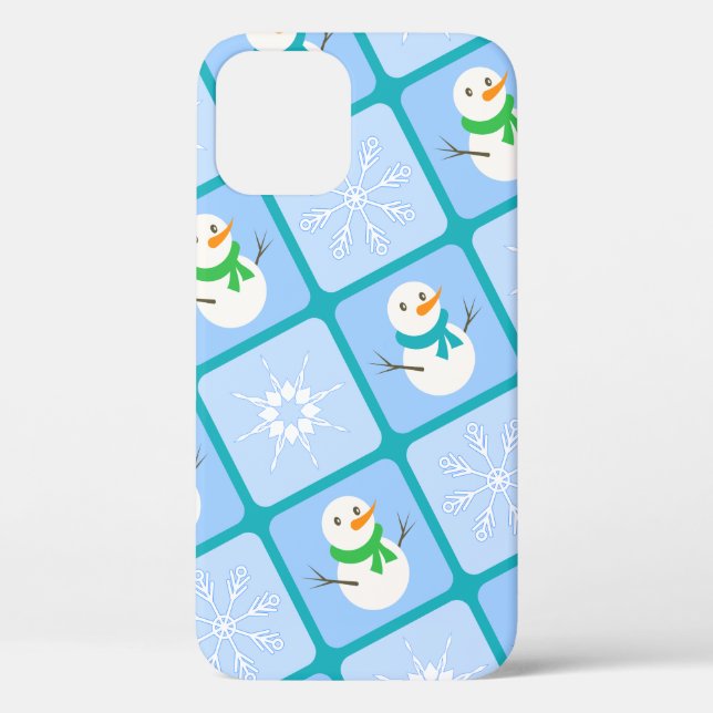 Winter checkered pattern snowman and snowflakes Case-Mate iPhone case (Back)