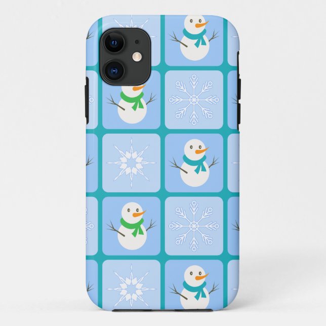 Winter checkered pattern snowman and snowflakes Case-Mate iPhone case (Back)