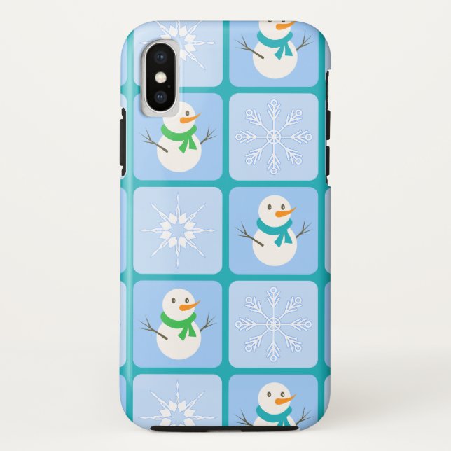 Winter checkered pattern snowman and snowflakes Case-Mate iPhone case (Back)