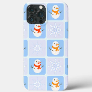 Winter checkered pattern snowman and snowflakes iPhone 13 pro max case