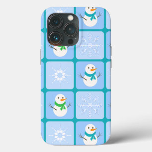 Winter checkered pattern snowman and snowflakes iPhone 13 pro case