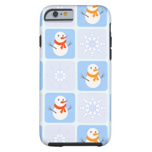 Winter checkered pattern snowman and snowflakes tough iPhone 6 case