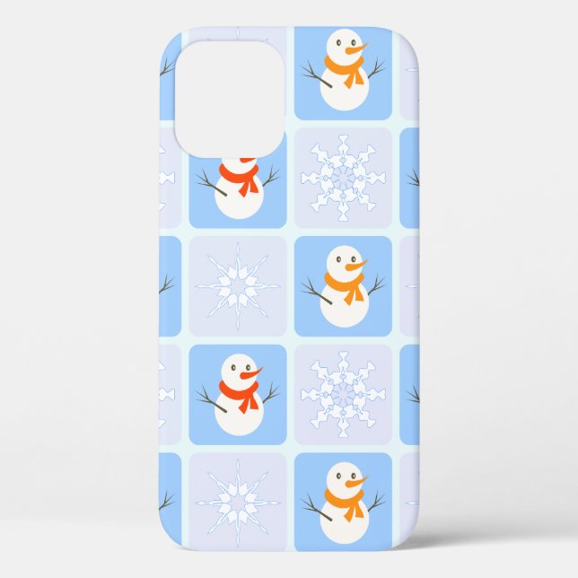 Winter checkered pattern snowman and snowflakes Case-Mate iPhone case (Back)