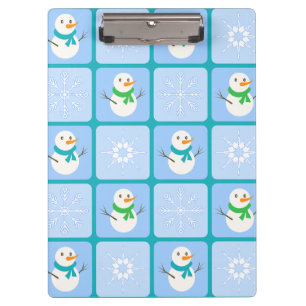 Winter checkered pattern snowman and snowflakes clipboard