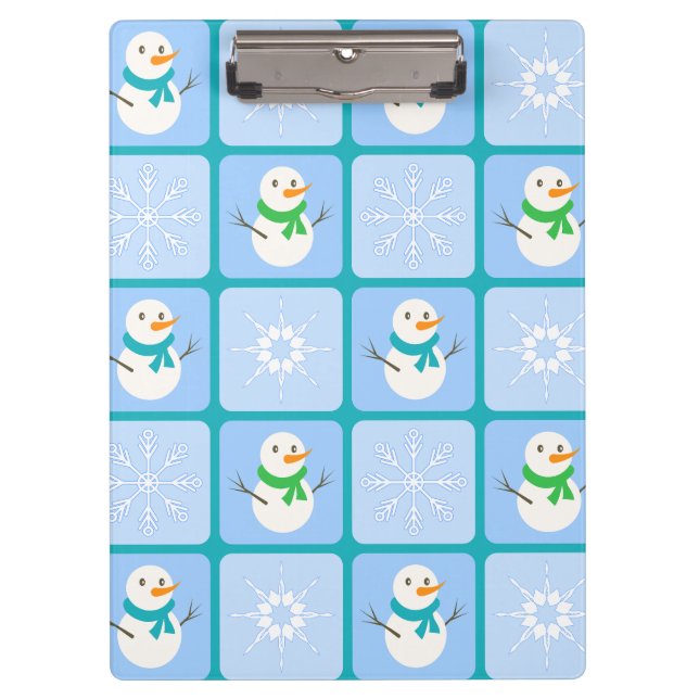 Winter checkered pattern snowman and snowflakes clipboard (Front)