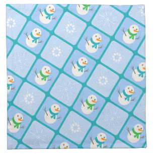 Winter checkered pattern snowman and snowflakes cloth napkin