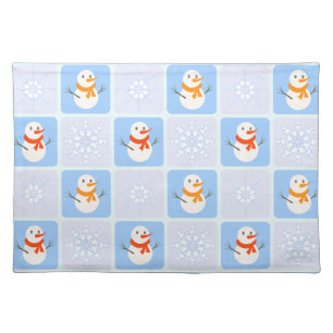 Winter checkered pattern snowman and snowflakes cloth placemat
