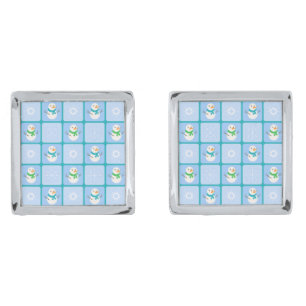 Winter checkered pattern snowman and snowflakes cufflinks