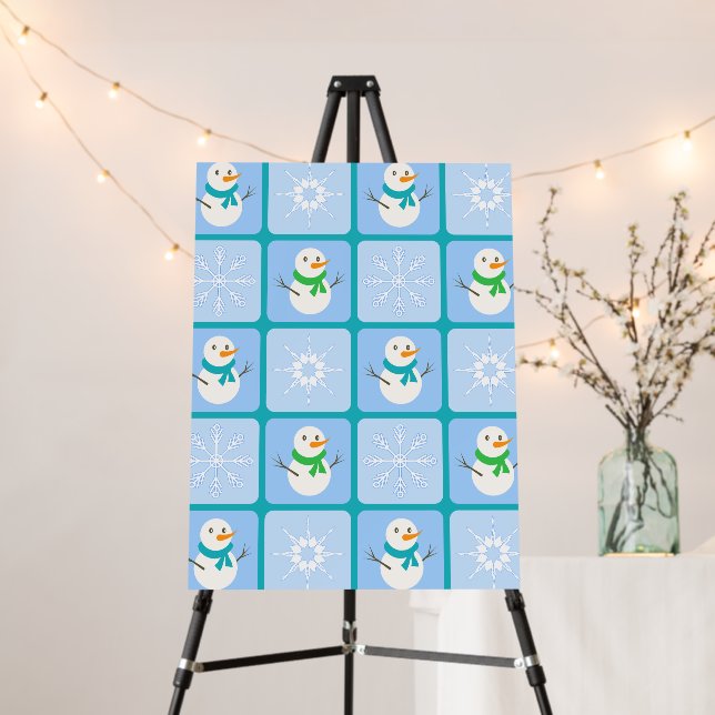 Winter checkered pattern snowman and snowflakes foam board (In Situ (Stand))