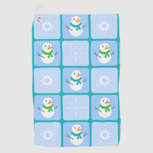 Winter checkered pattern snowman and snowflakes golf towel