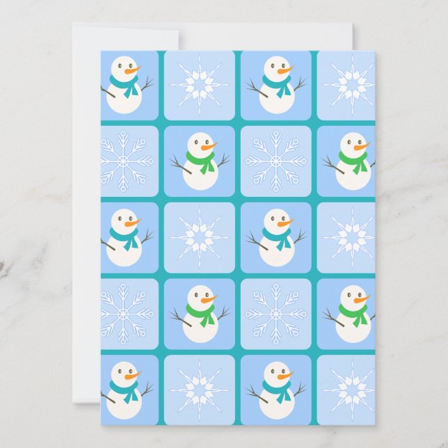 Winter checkered pattern snowman and snowflakes holiday card (Front)