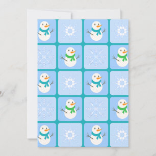 Winter checkered pattern snowman and snowflakes invitation