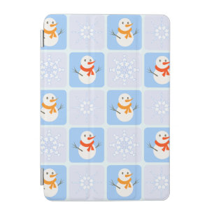 Winter checkered pattern snowman and snowflakes iPad mini cover