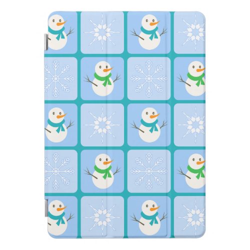 Winter checkered pattern snowman and snowflakes iPad pro cover